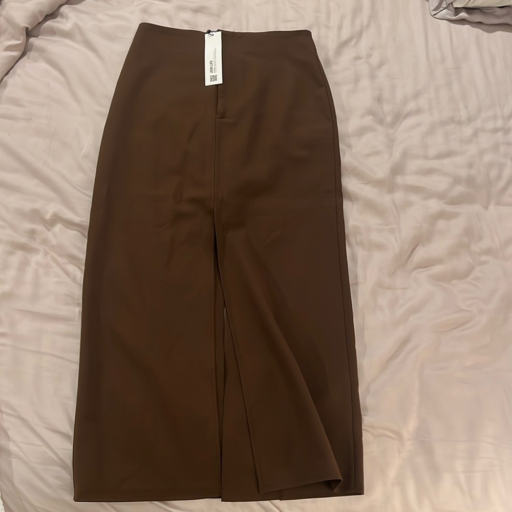 NWT Zara Front and Back Slit Pencil Skirt, Brown, Size Small
